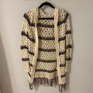 Cardigan crochet striped fringe hooded